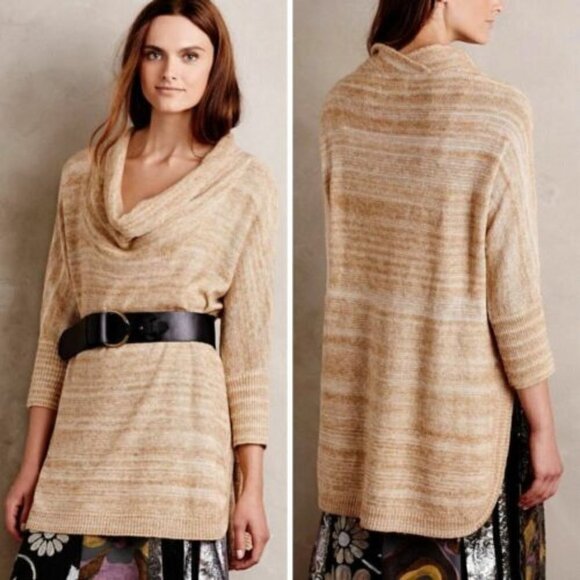 field flowers Sweaters - Anthropologie field flower tan knit cowl neck tunic sweater size S